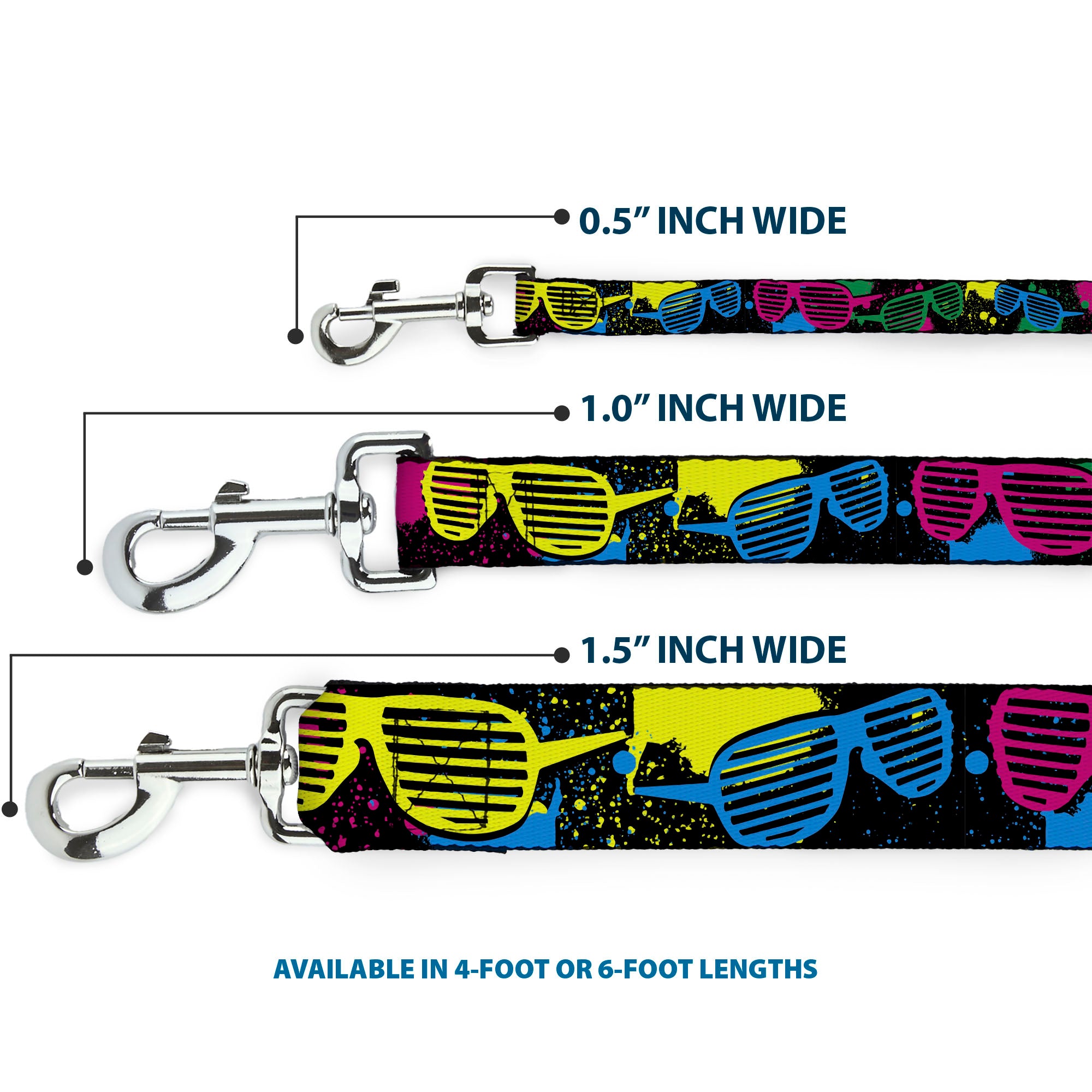 Dog Leash - Eighties Shades Splatter Black/Neon Dog Leashes Buckle-Down
