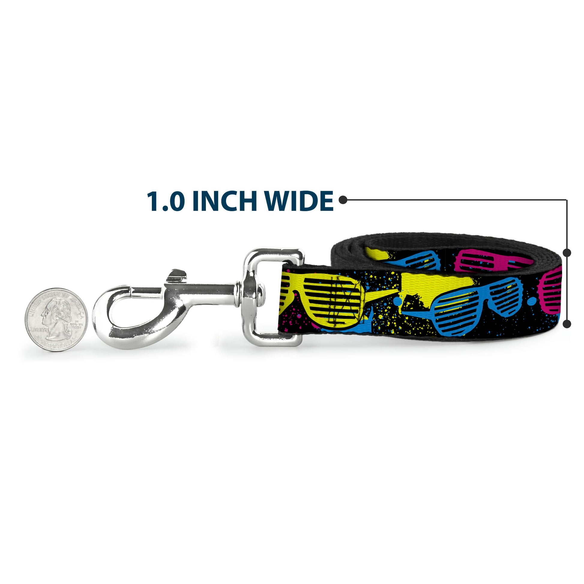Dog Leash - Eighties Shades Splatter Black/Neon Dog Leashes Buckle-Down