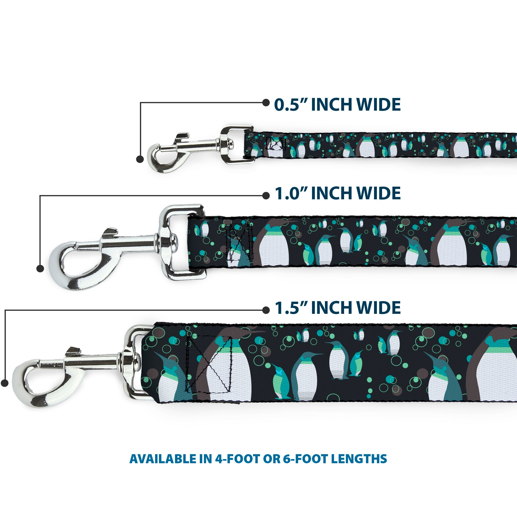 Dog Leash - Emperor Penguins w/Bubbles Black/Gray/Turqs Dog Leashes Buckle-Down
