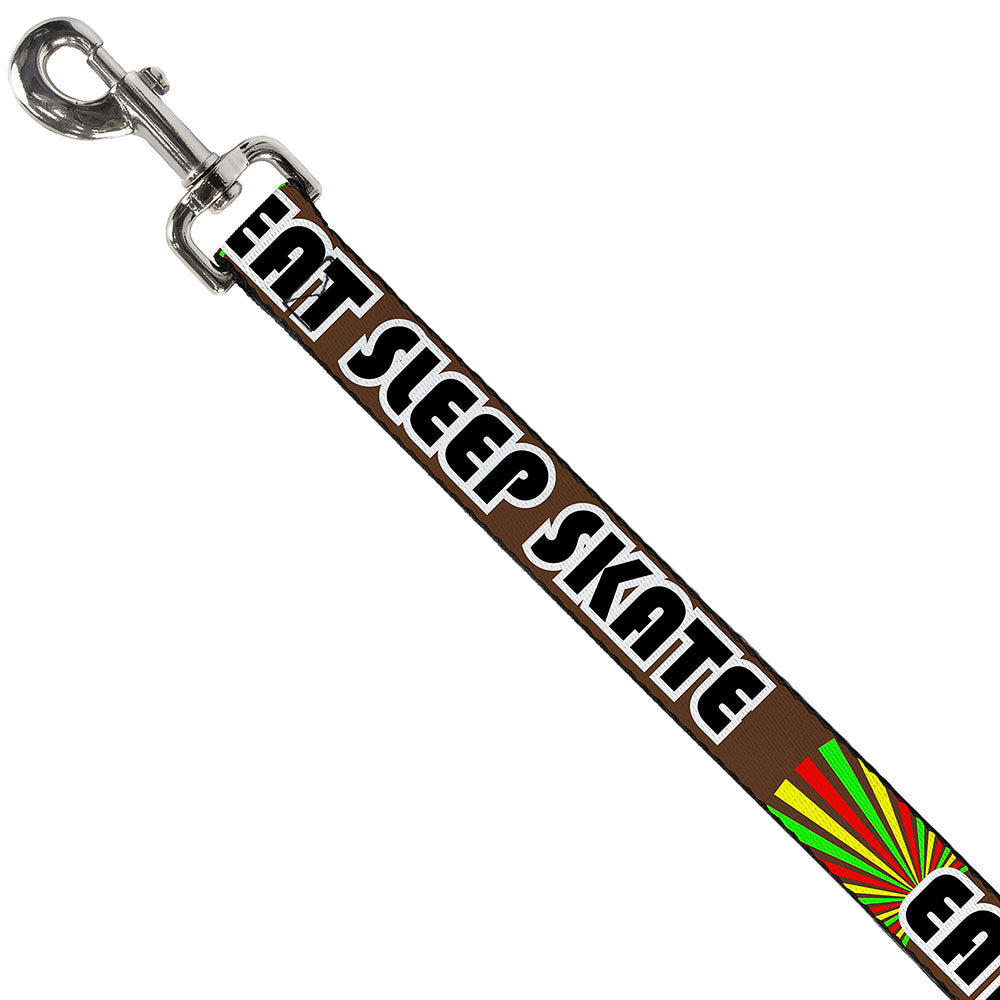 Dog Leash - EAT SLEEP SKATE Brown/Rasta Burst Dog Leashes Buckle-Down