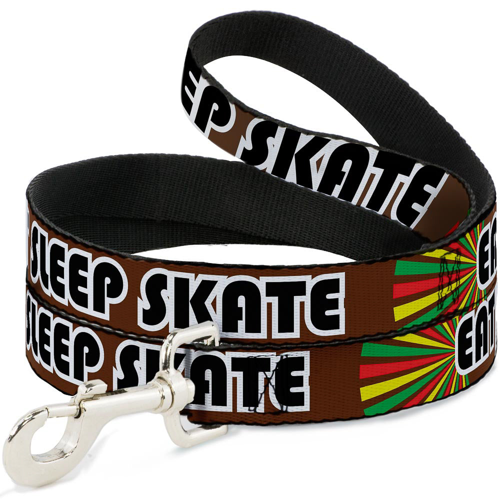 Dog Leash - EAT SLEEP SKATE Brown/Rasta Burst Dog Leashes Buckle-Down