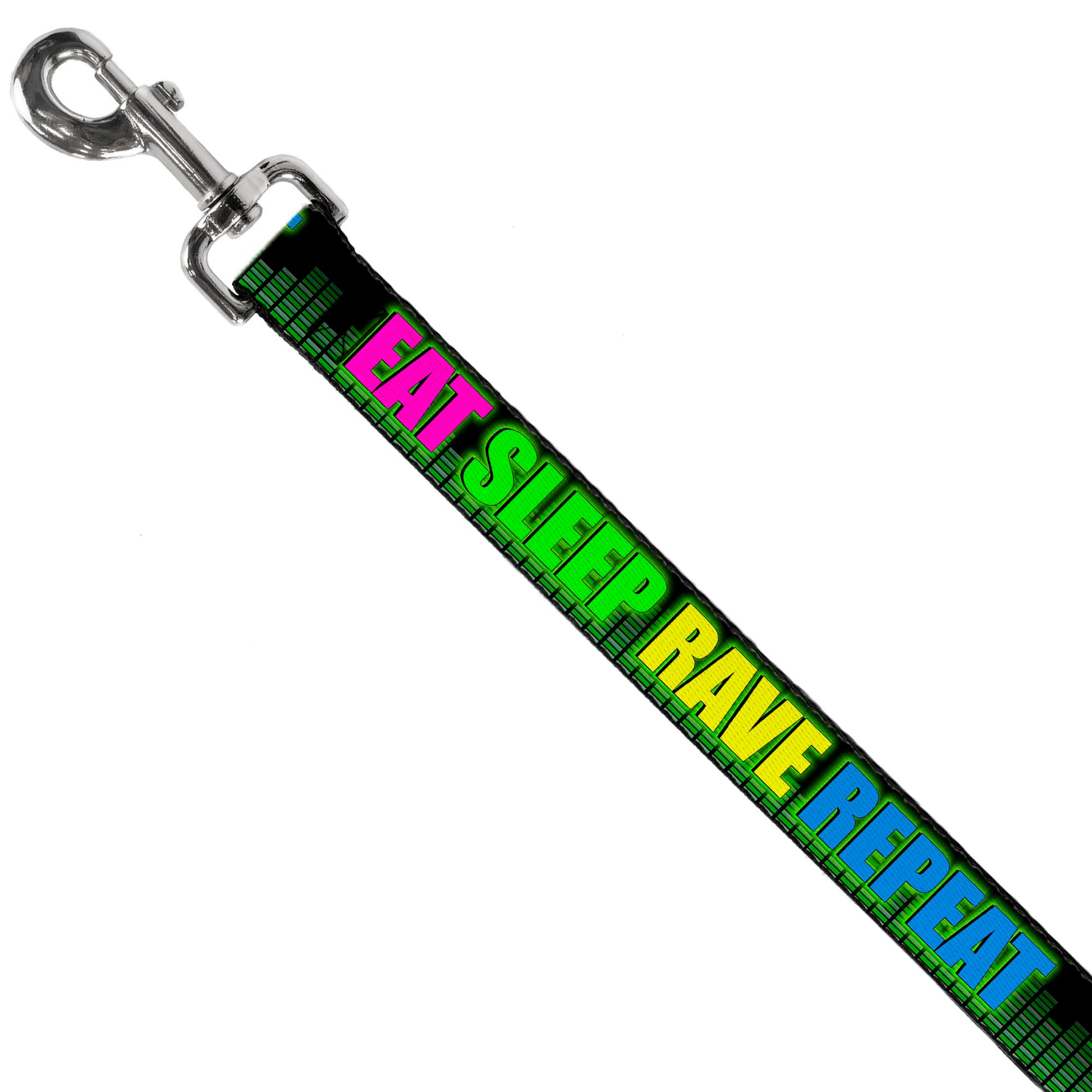 Buckle-Down Dog Leash - EAT SLEEP RAVE REPEAT Black/Multi Neon Dog Leashes Buckle-Down