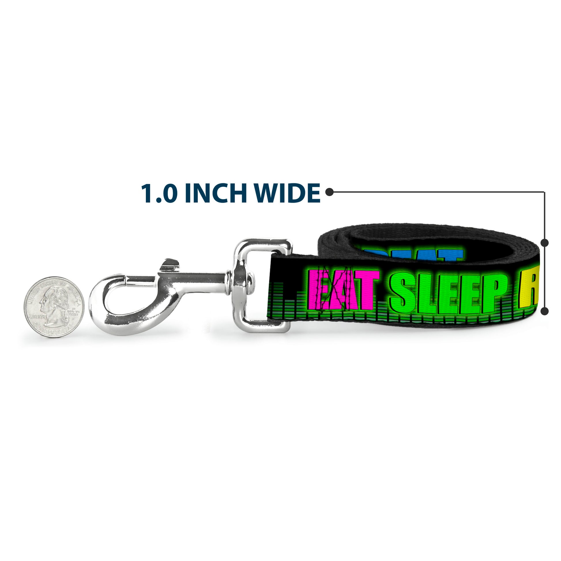 Buckle-Down Dog Leash - EAT SLEEP RAVE REPEAT Black/Multi Neon Dog Leashes Buckle-Down