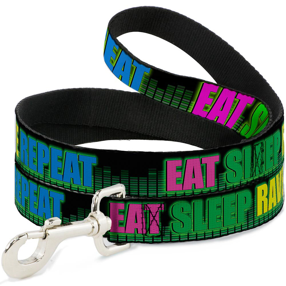Buckle-Down Dog Leash - EAT SLEEP RAVE REPEAT Black/Multi Neon Dog Leashes Buckle-Down