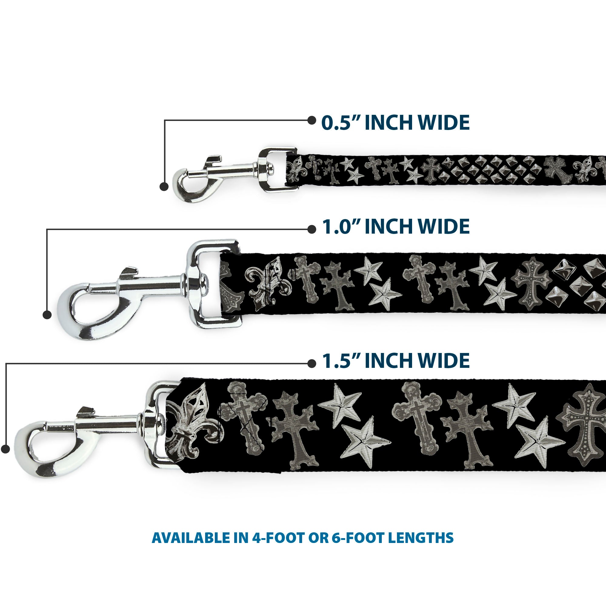 Dog Leash - Elegant Crosses/Stars/Studs Black/Grays Dog Leashes Buckle-Down