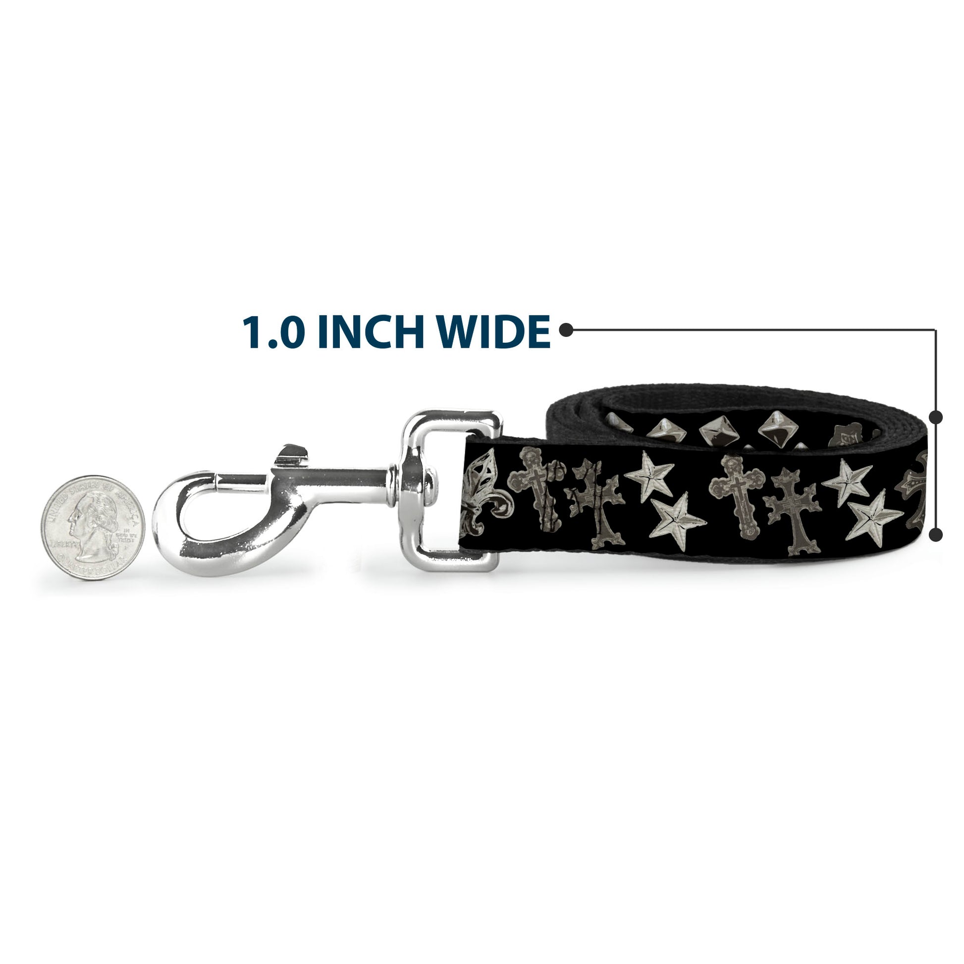Dog Leash - Elegant Crosses/Stars/Studs Black/Grays Dog Leashes Buckle-Down