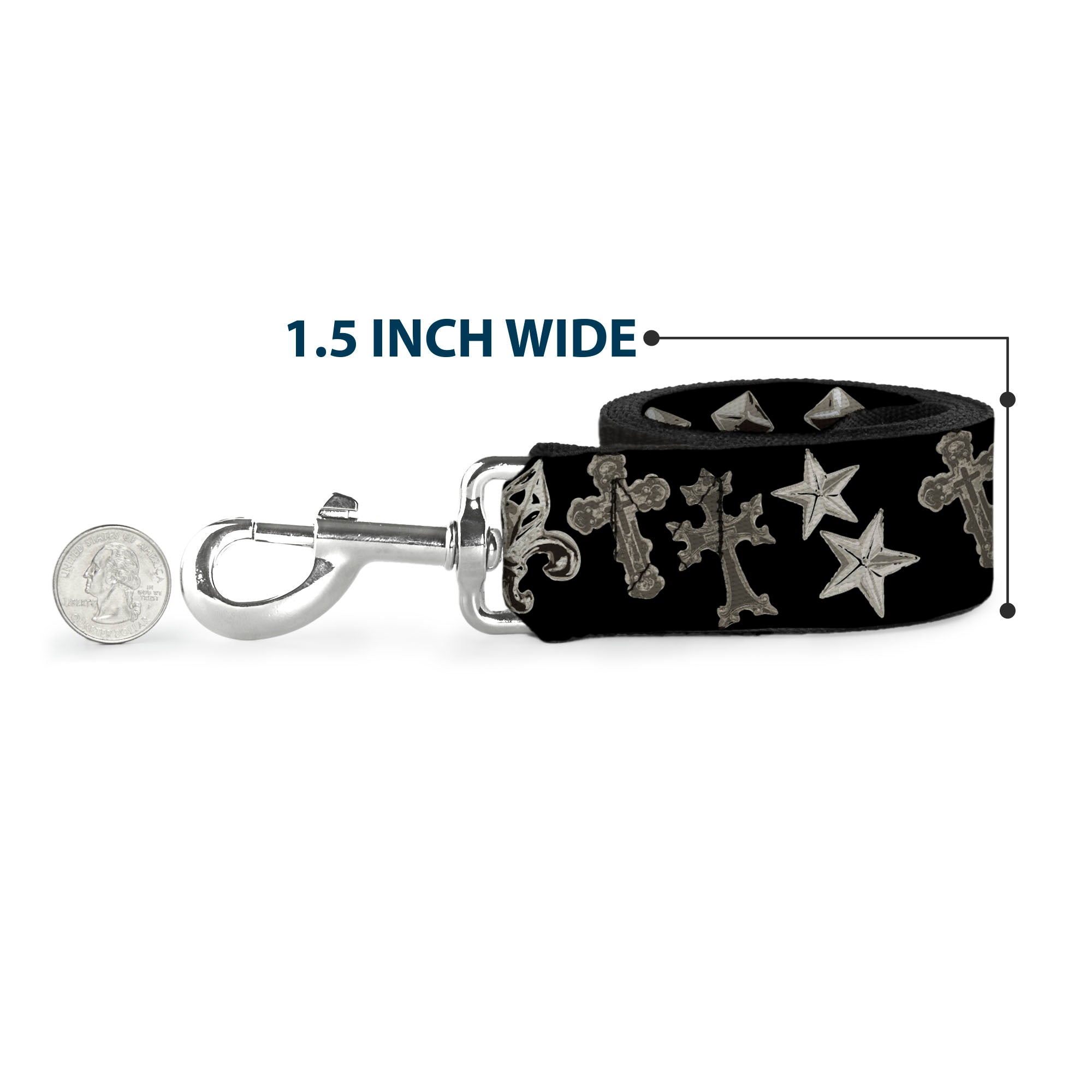 Dog Leash - Elegant Crosses/Stars/Studs Black/Grays Dog Leashes Buckle-Down