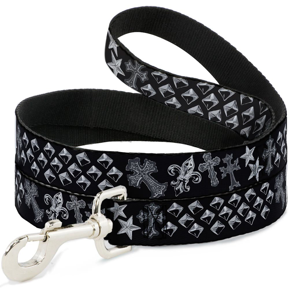 Dog Leash - Elegant Crosses/Stars/Studs Black/Grays Dog Leashes Buckle-Down