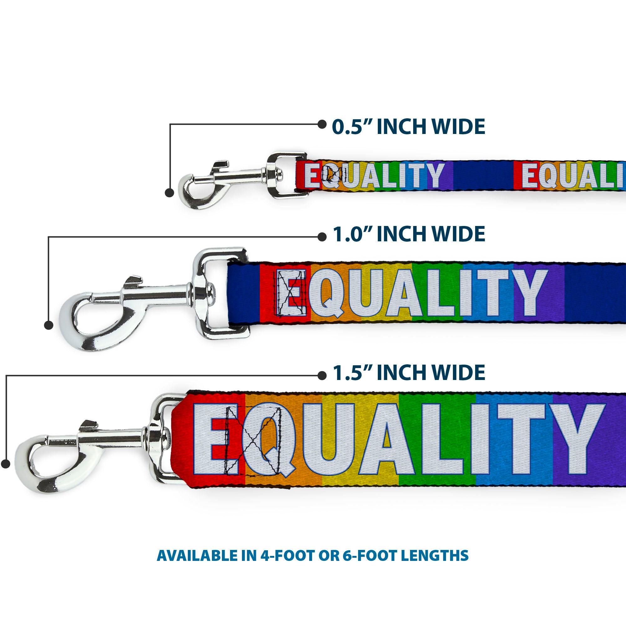 Dog Leash - EQUALITY Blocks Rainbow/Blue/White Dog Leashes Buckle-Down