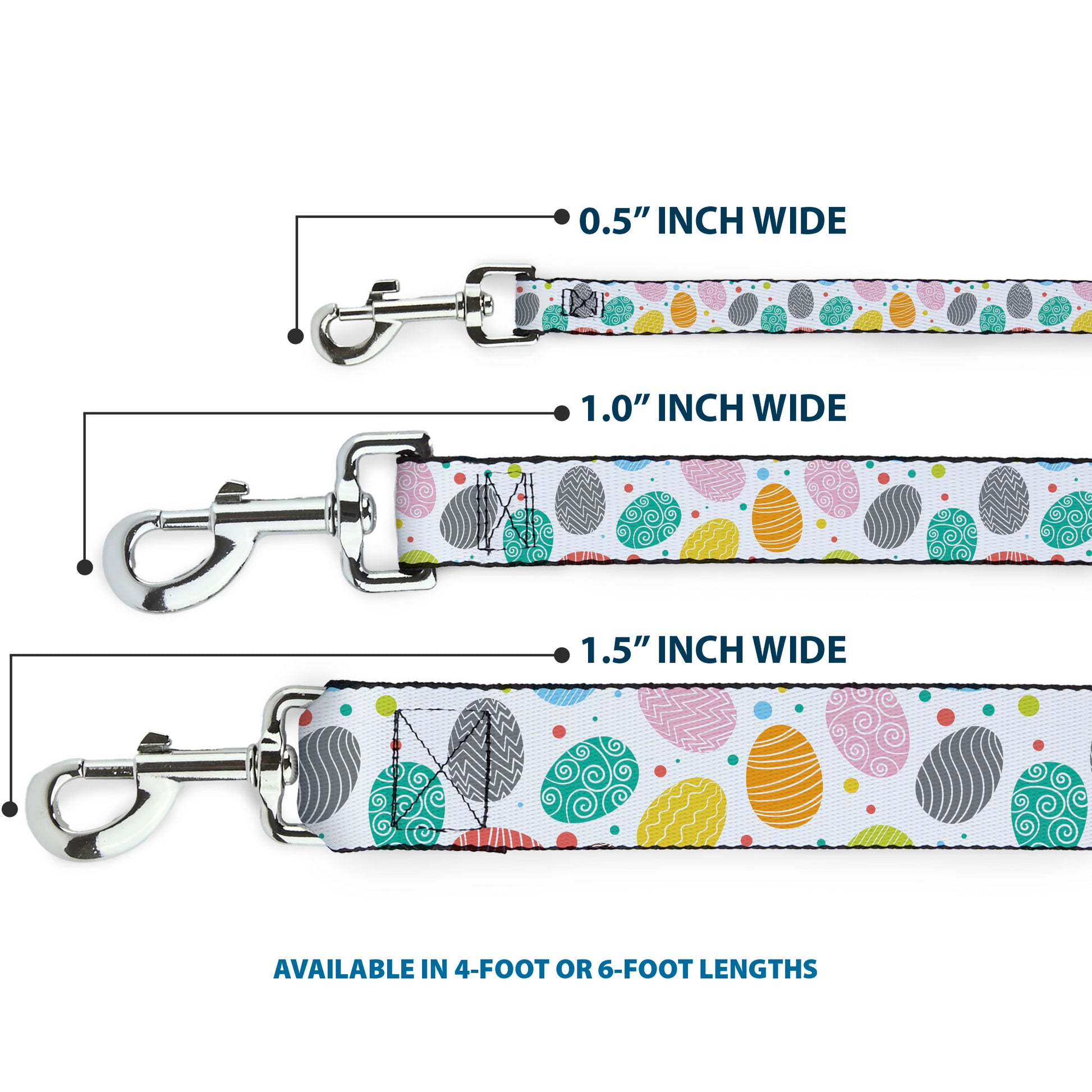Dog Leash - Easter Eggs Decorated Eggs Scattered White/Multi Color Dog Leashes Buckle-Down