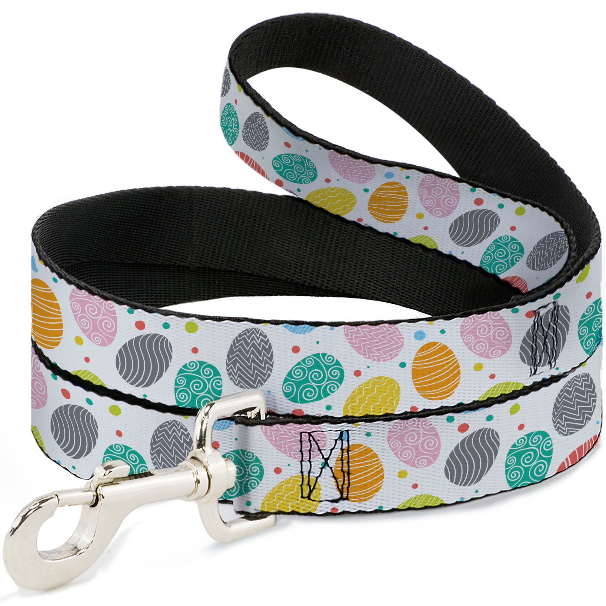 Dog Leash - Easter Eggs Decorated Eggs Scattered White/Multi Color Dog Leashes Buckle-Down