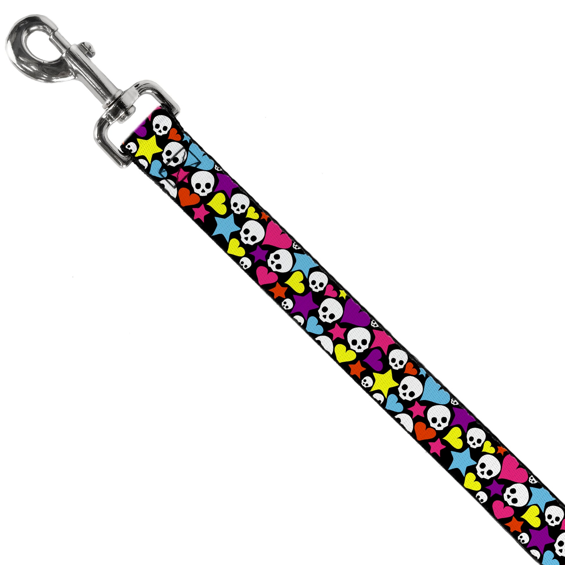 Dog Leash - Funky Skulls Hearts & Stars Black/Multi Color Dog Leashes Buckle-Down