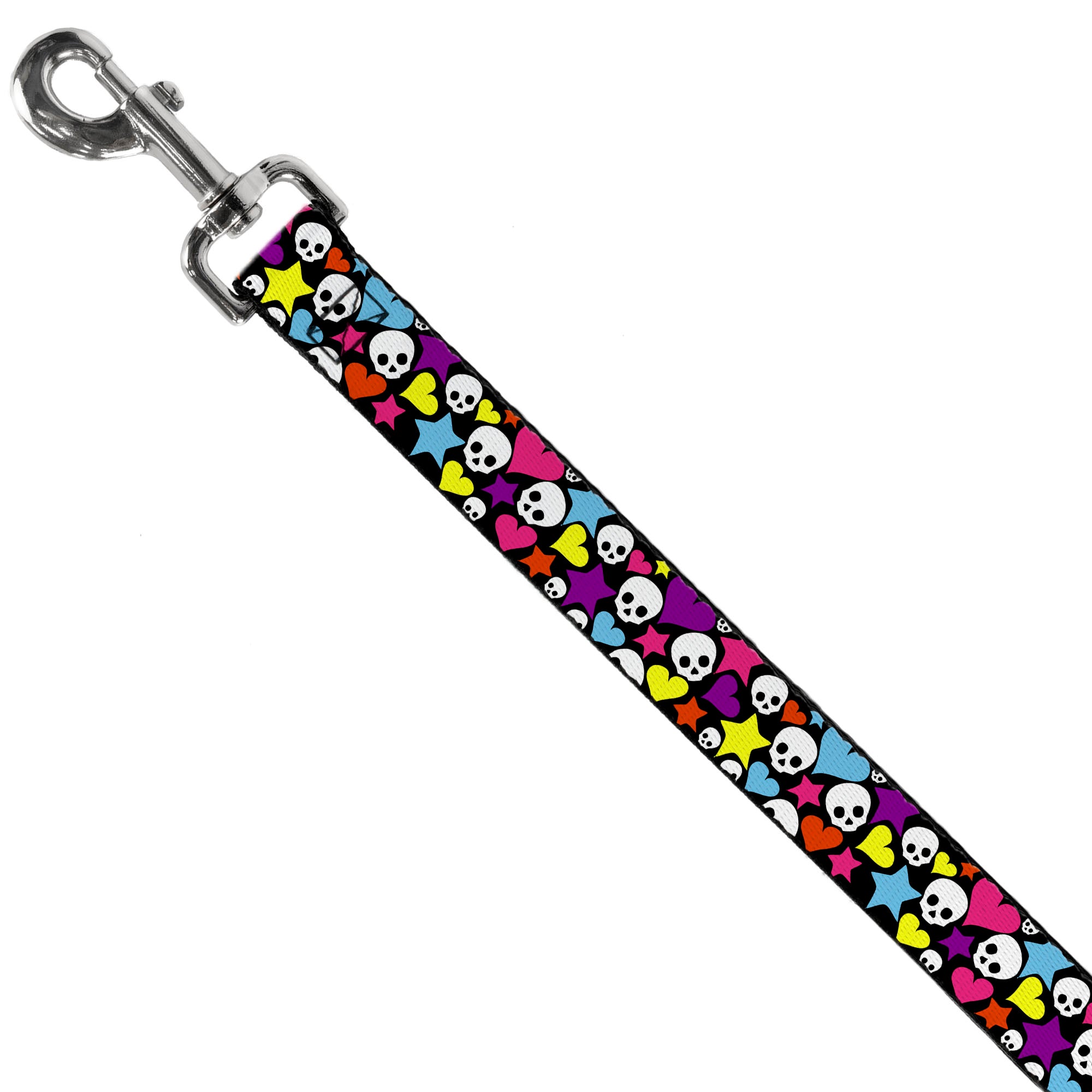 Dog Leash - Funky Skulls Hearts & Stars Black/Multi Color Dog Leashes Buckle-Down