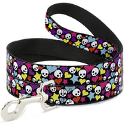 Dog Leash - Funky Skulls Hearts & Stars Black/Multi Color Dog Leashes Buckle-Down