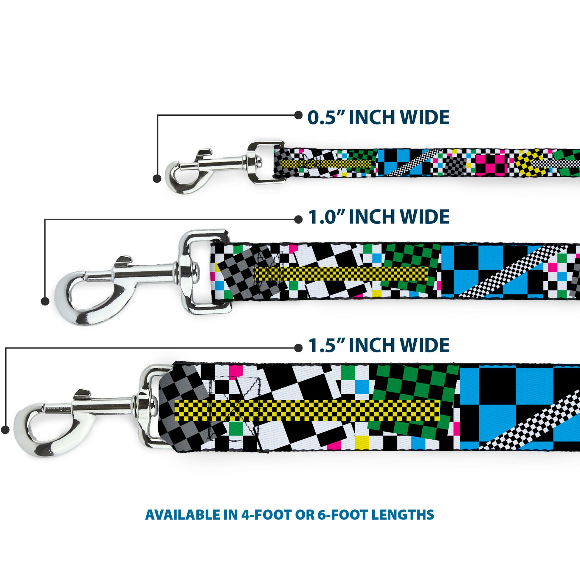 Dog Leash - Funky Checkers Black/White/Neon Dog Leashes Buckle-Down