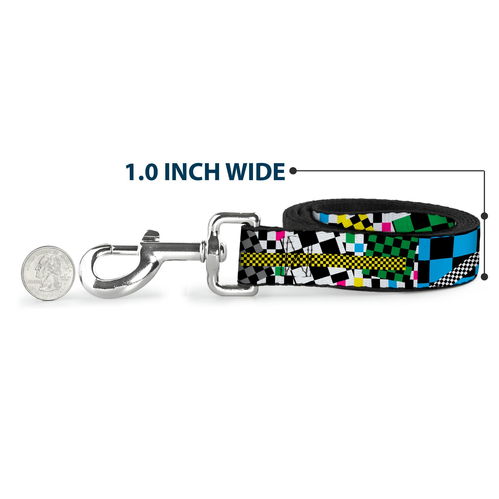 Dog Leash - Funky Checkers Black/White/Neon Dog Leashes Buckle-Down