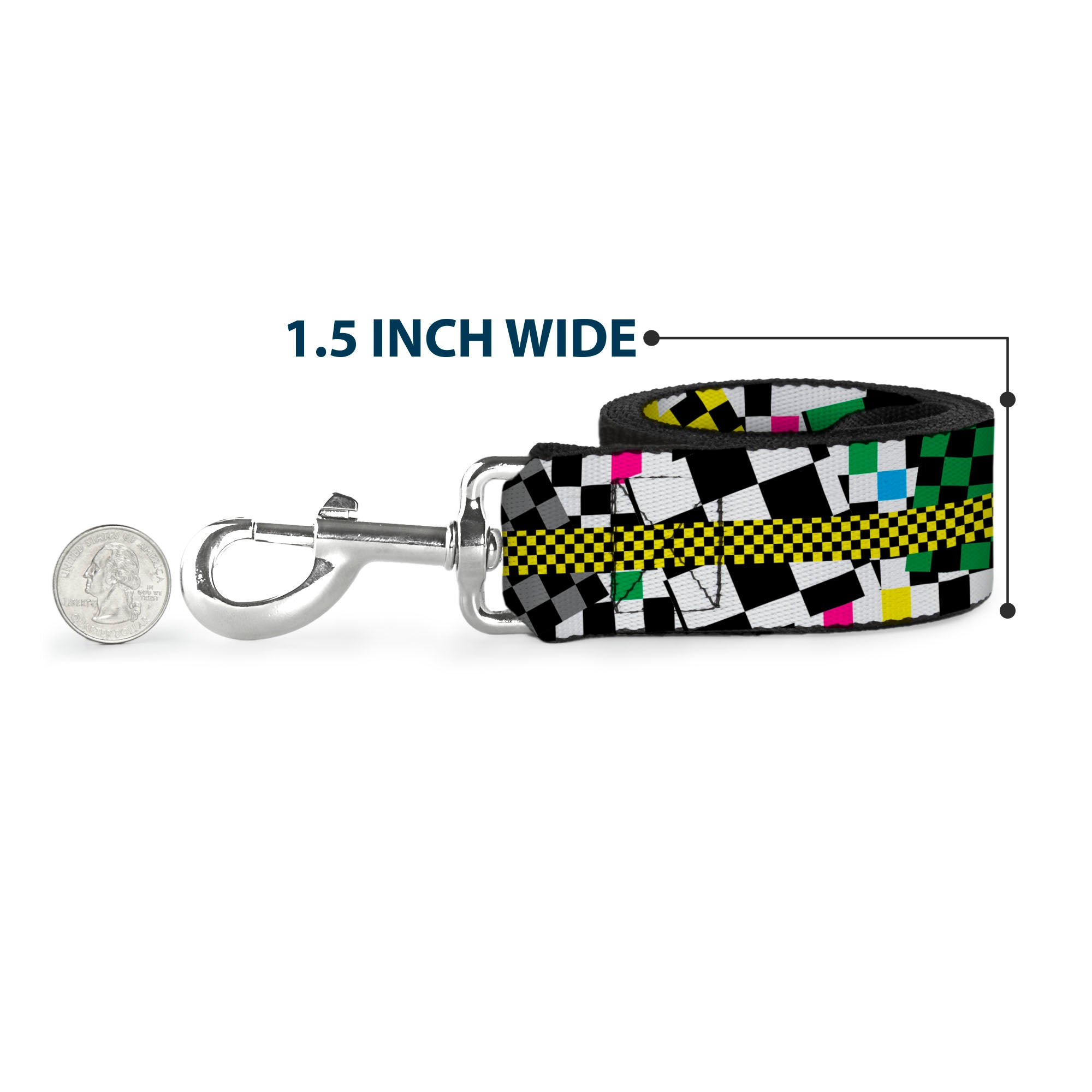 Dog Leash - Funky Checkers Black/White/Neon Dog Leashes Buckle-Down
