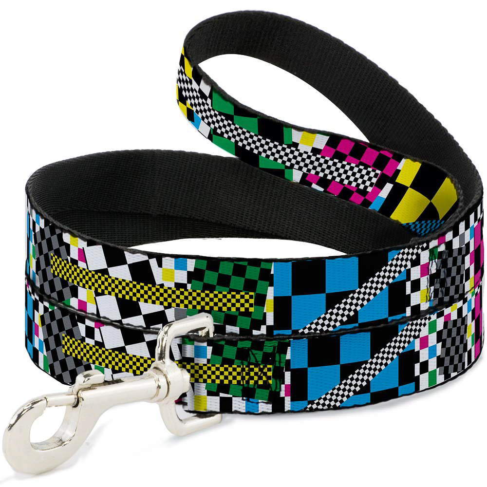 Dog Leash - Funky Checkers Black/White/Neon Dog Leashes Buckle-Down