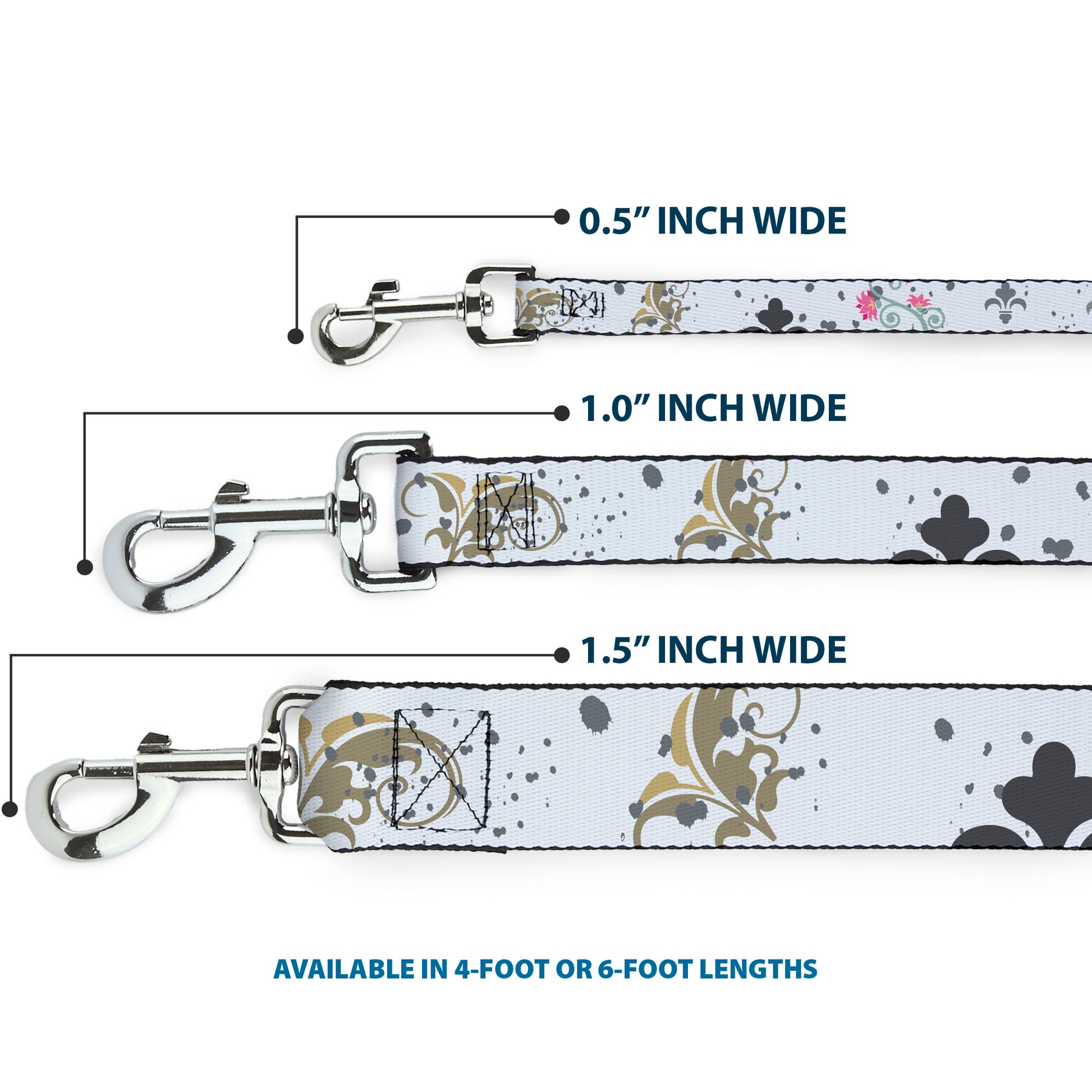 Dog Leash - Flower Splatter White/Gray Dog Leashes Buckle-Down
