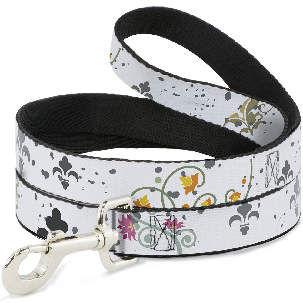 Dog Leash - Flower Splatter White/Gray Dog Leashes Buckle-Down