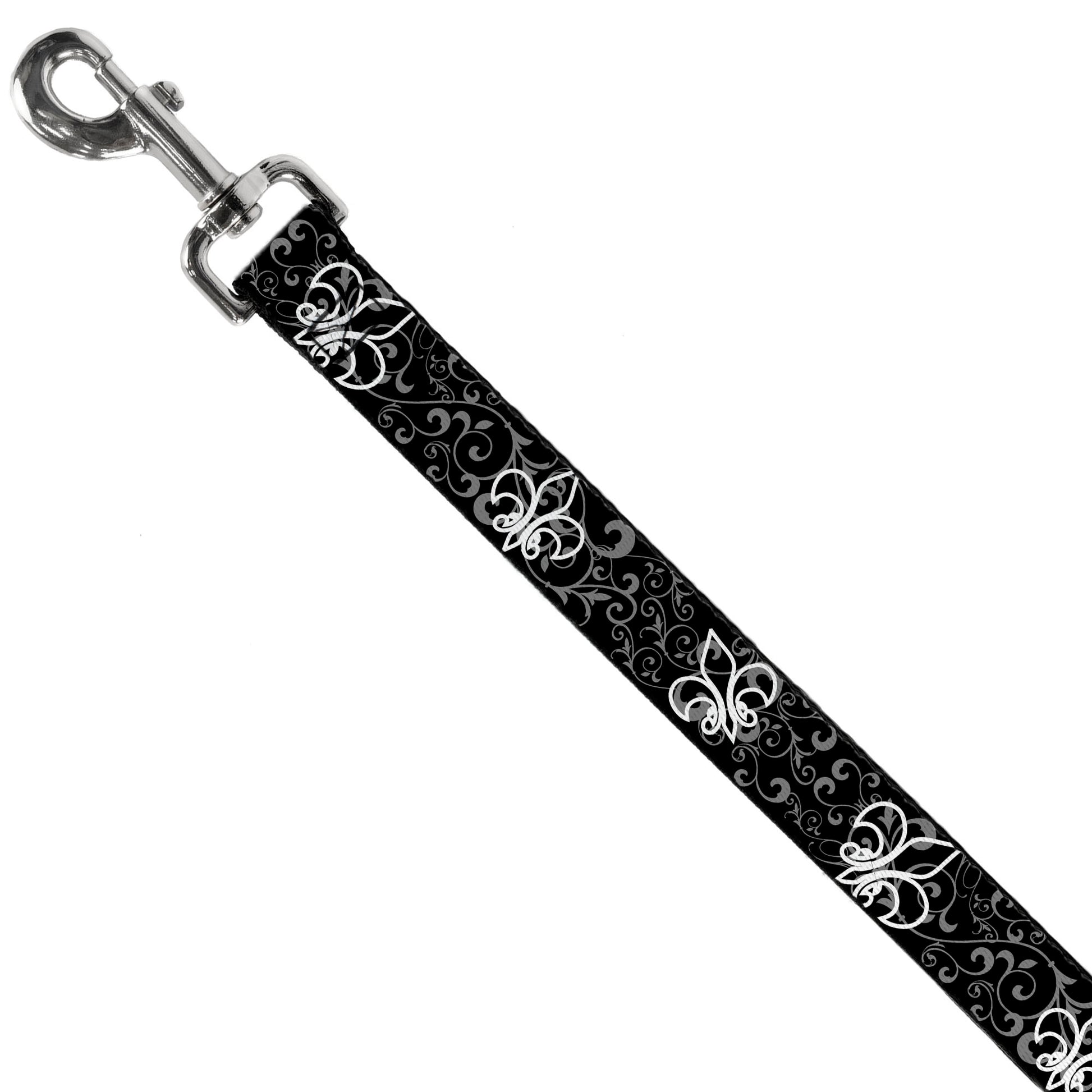 Dog Leash - Fleur-de-Lis Outline w/Filigree Black/Gray Dog Leashes Buckle-Down
