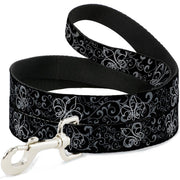 Dog Leash - Fleur-de-Lis Outline w/Filigree Black/Gray Dog Leashes Buckle-Down