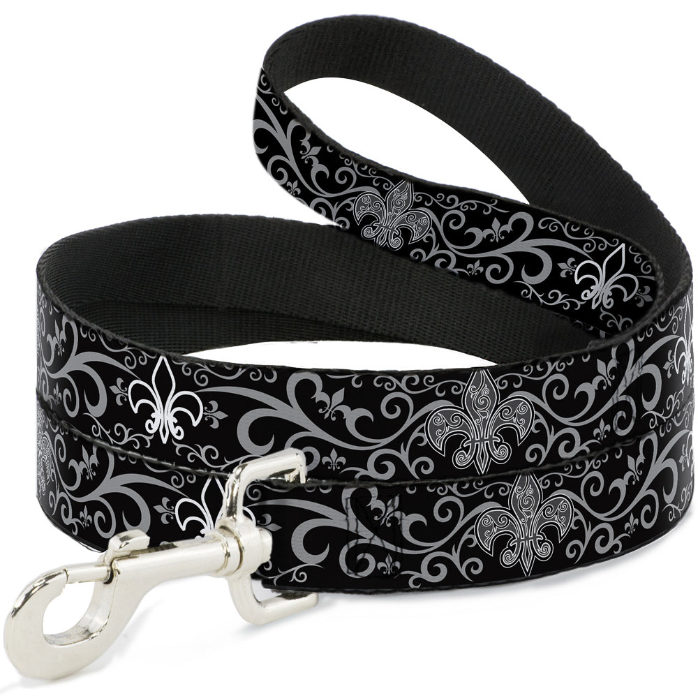 Dog Leash - Fleur-de-Lis w/Filigree Black/Gray Dog Leashes Buckle-Down