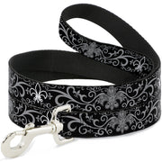 Dog Leash - Fleur-de-Lis w/Filigree Black/Gray Dog Leashes Buckle-Down