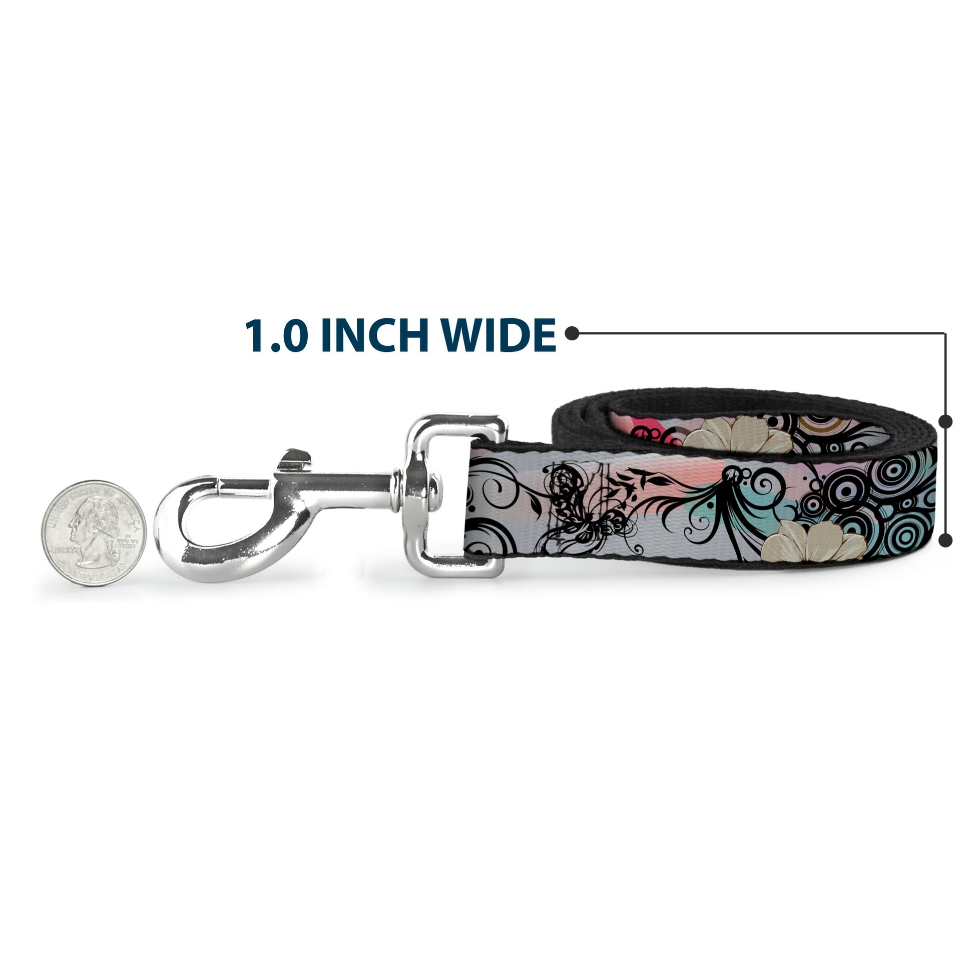 Dog Leash - Flowers w/Filigree Pink Dog Leashes Buckle-Down