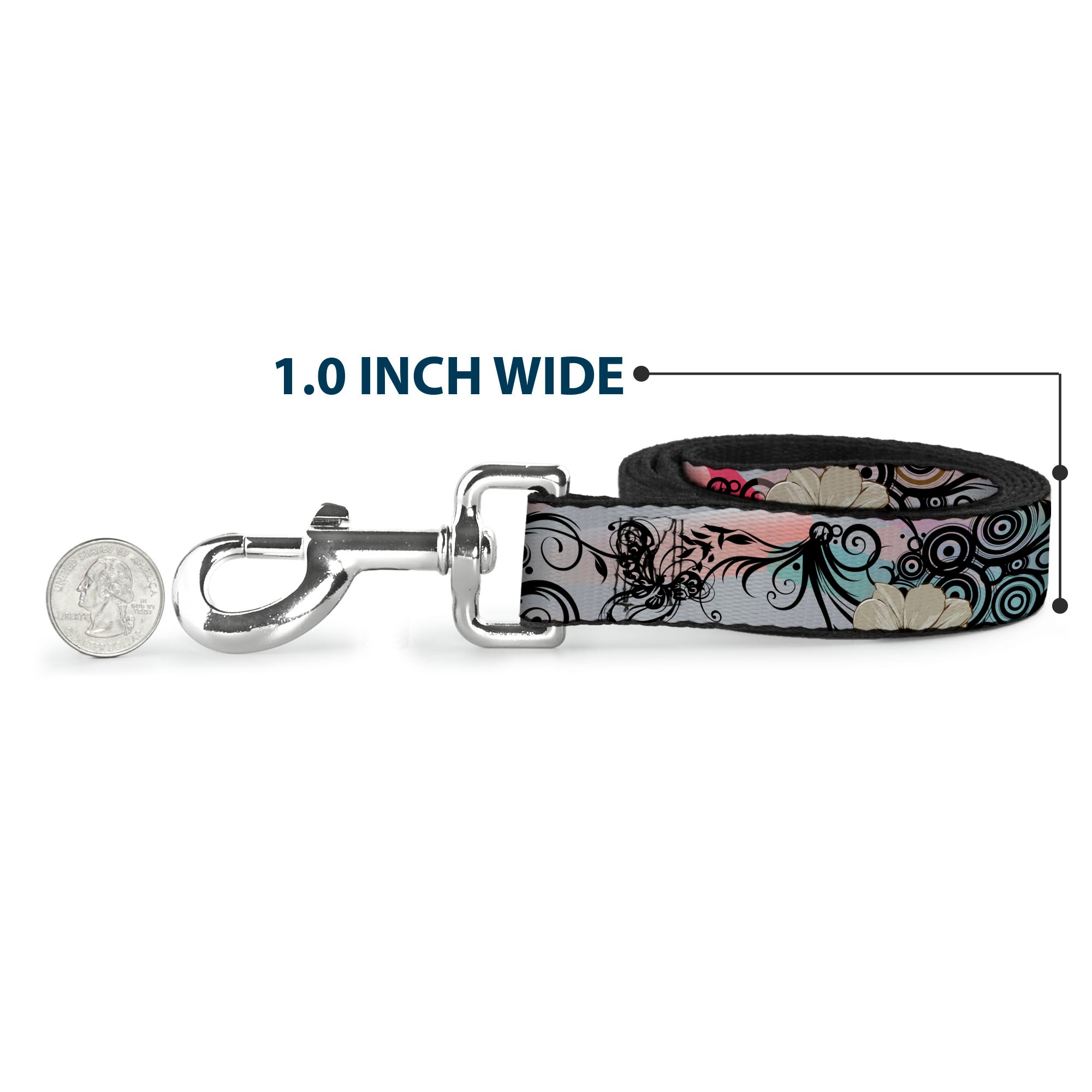 Dog Leash - Flowers w/Filigree Pink Dog Leashes Buckle-Down