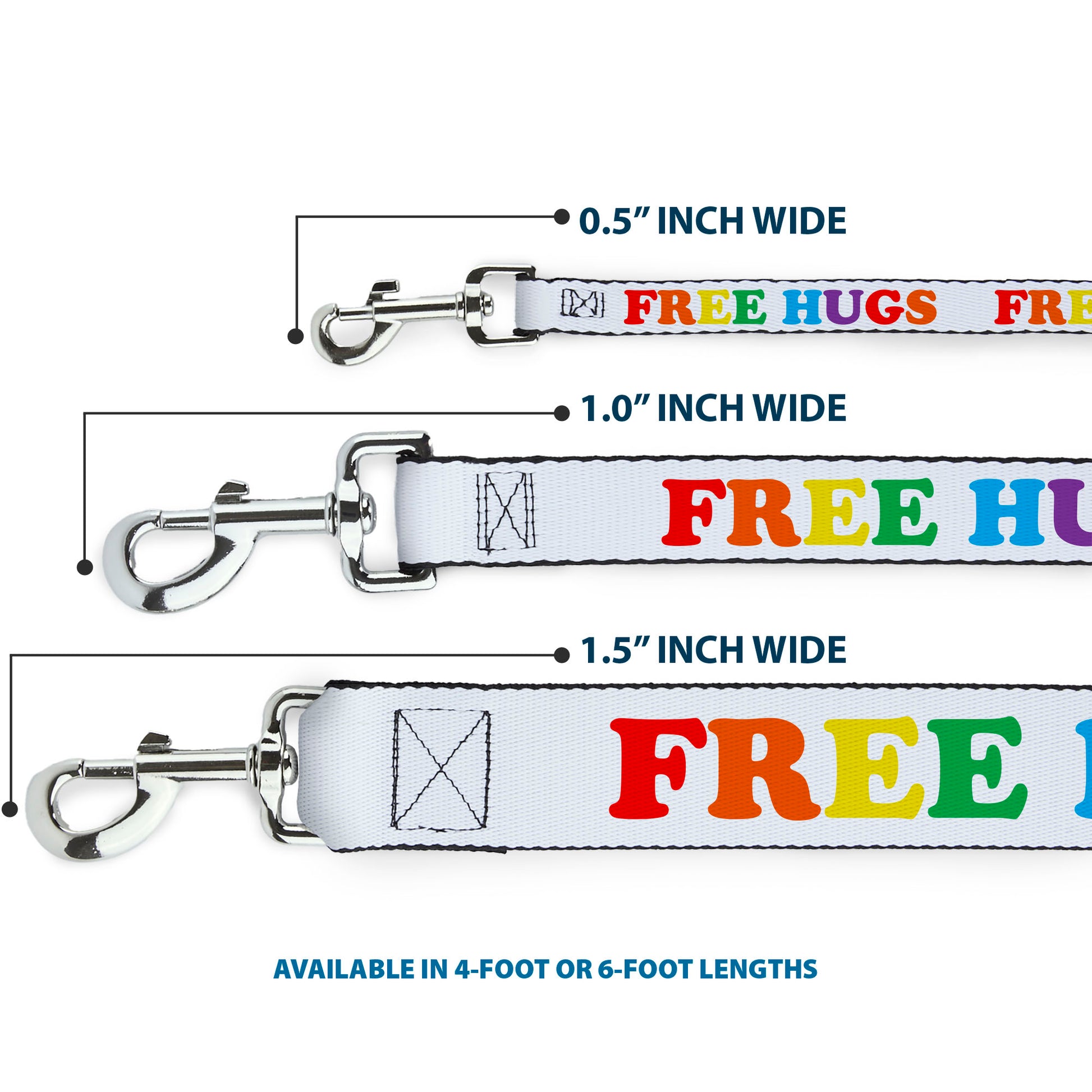 Dog Leash - FREE HUGS White/Multi Color Dog Leashes Buckle-Down