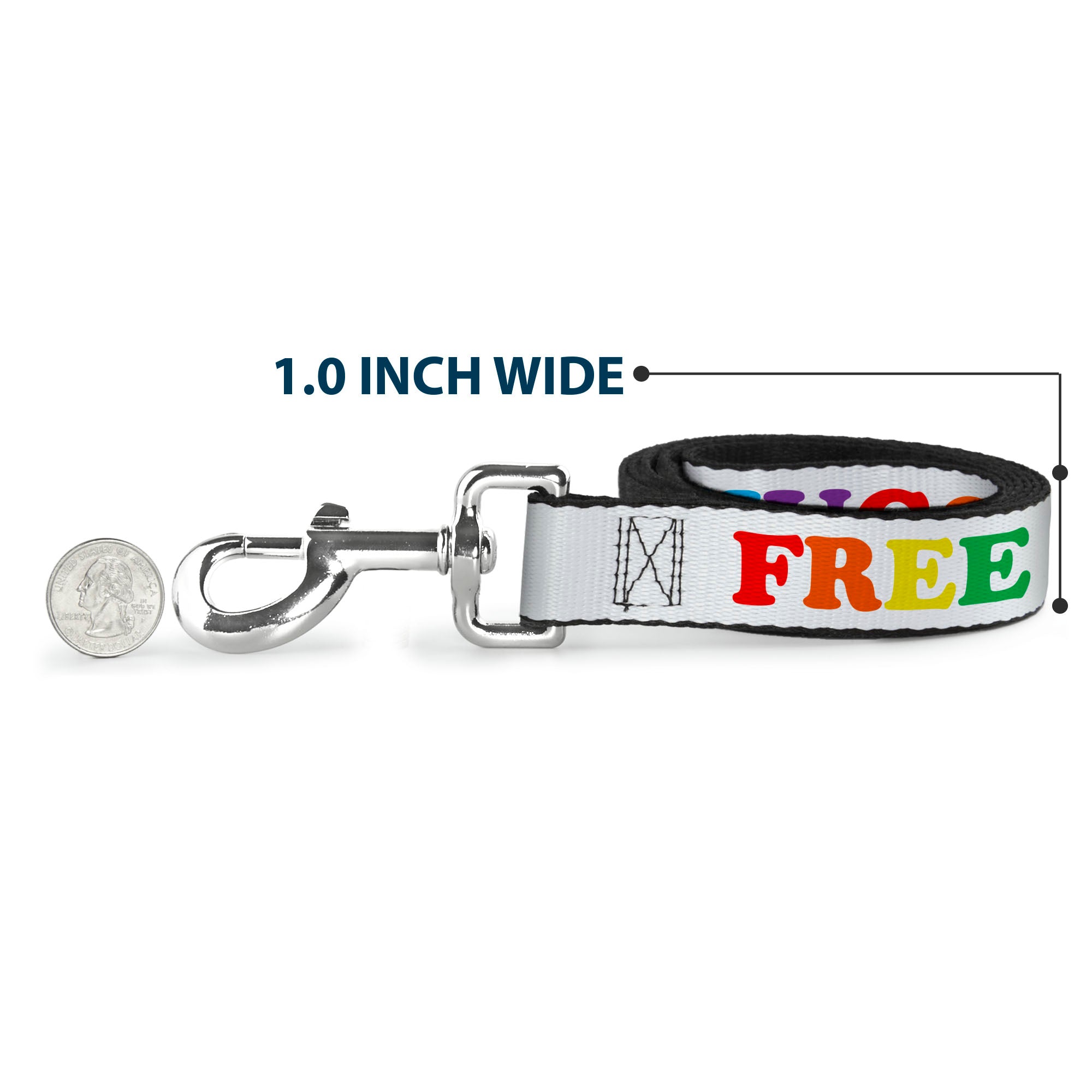 Dog Leash - FREE HUGS White/Multi Color Dog Leashes Buckle-Down
