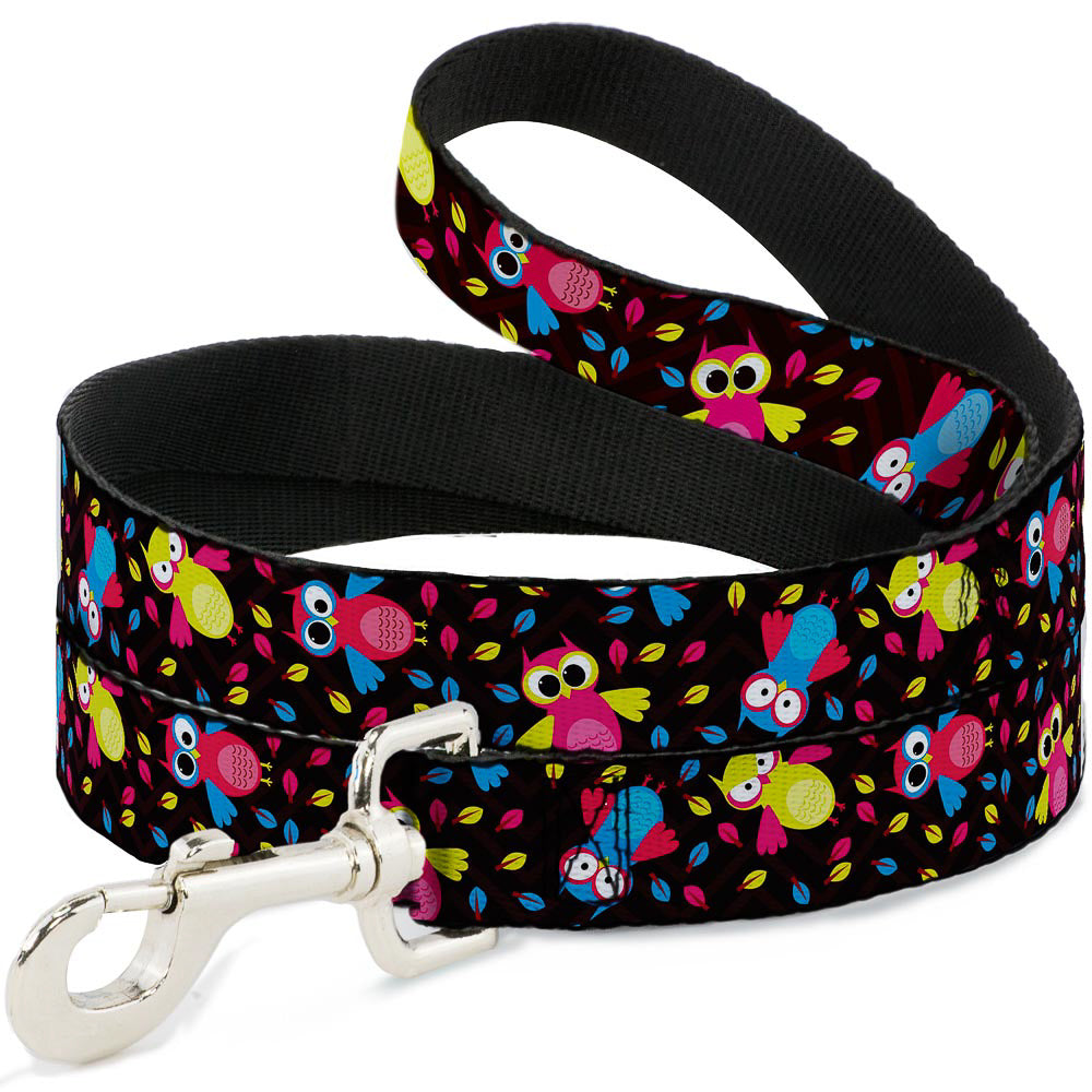 Dog Leash - Flying Owls w/Leaves Black/Multi Color Dog Leashes Buckle-Down