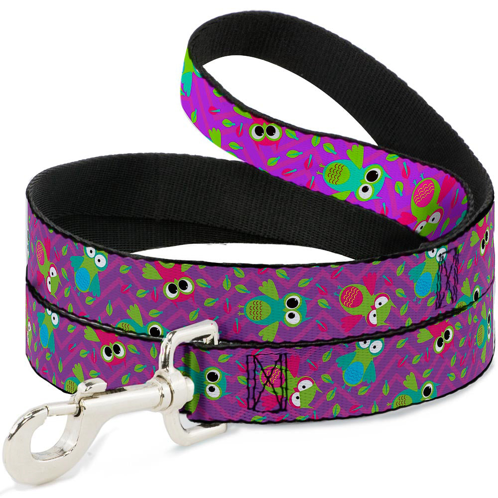 Dog Leash - Flying Owls w/Leaves Purple/Multi Color Dog Leashes Buckle-Down