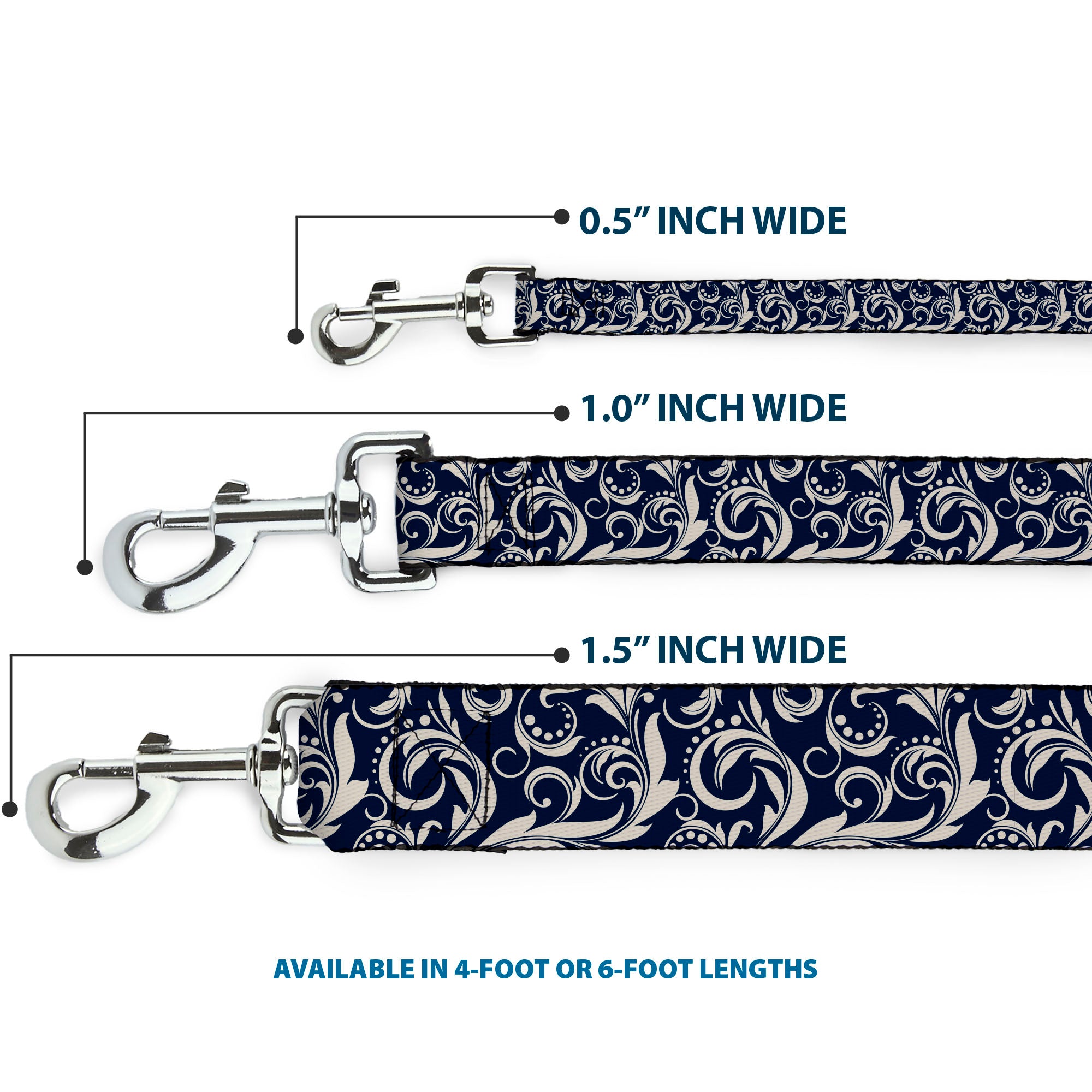 Dog Leash - Filigree Navy/Khaki Dog Leashes Buckle-Down