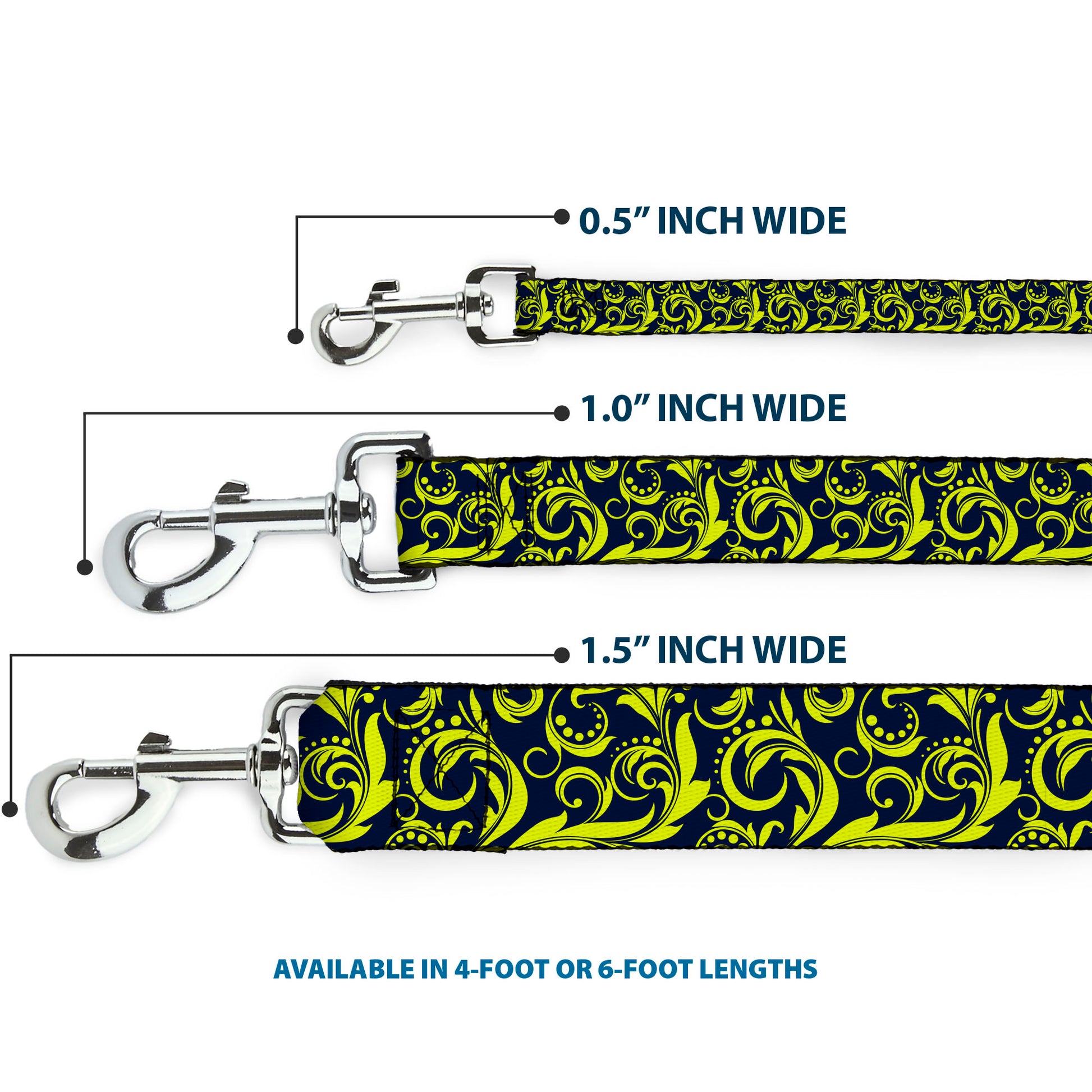 Dog Leash - Filigree Navy/Yellow Dog Leashes Buckle-Down