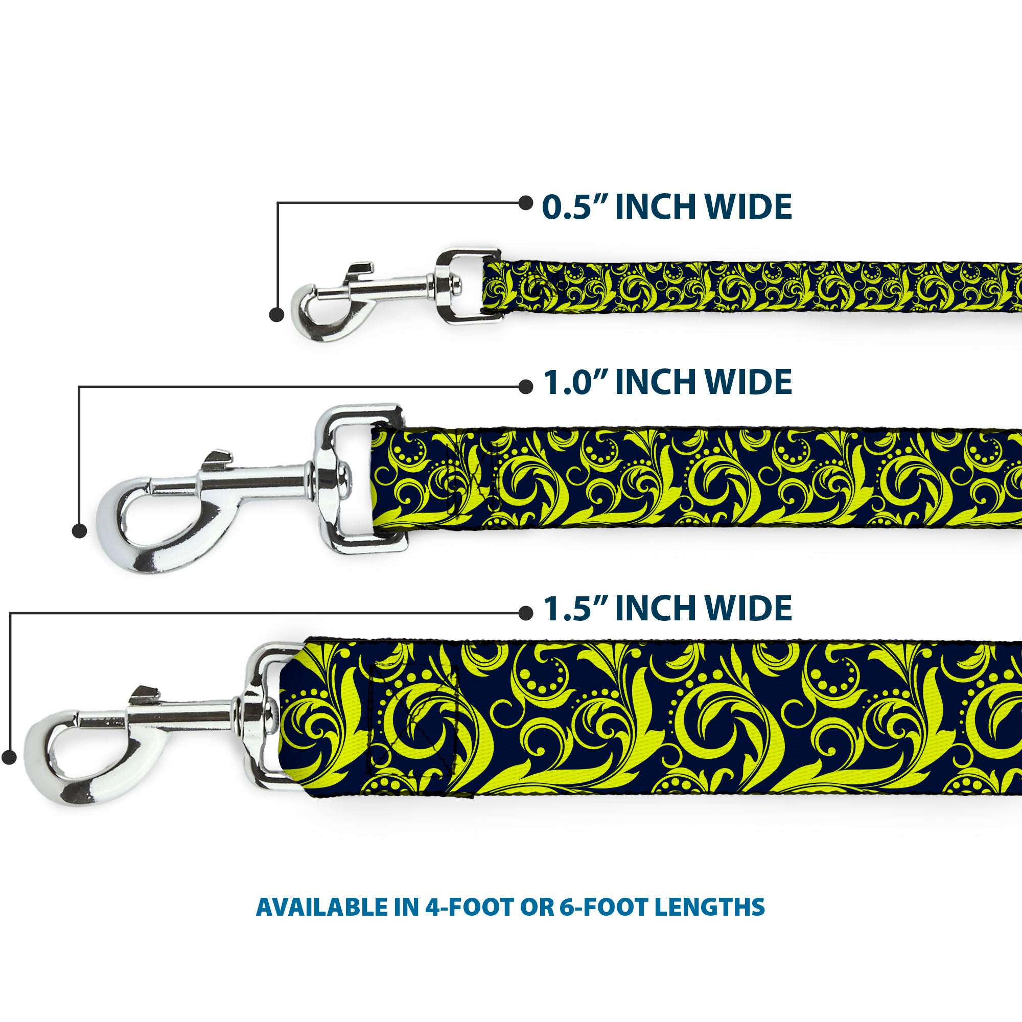 Dog Leash - Filigree Navy/Yellow Dog Leashes Buckle-Down