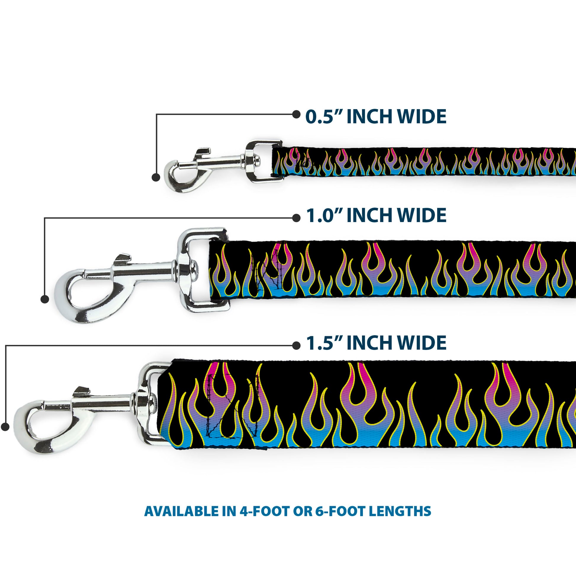 Dog Leash - Flames Black/Blue/Pink Dog Leashes Buckle-Down