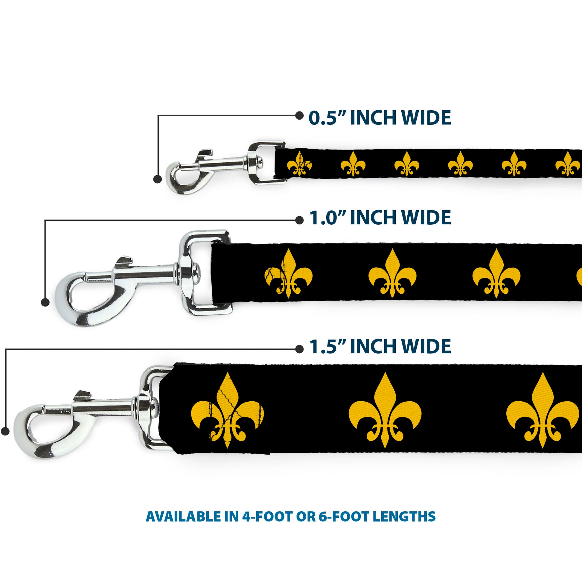 Dog Leash - Fleur-de-Lis Black/Yellow Dog Leashes Buckle-Down