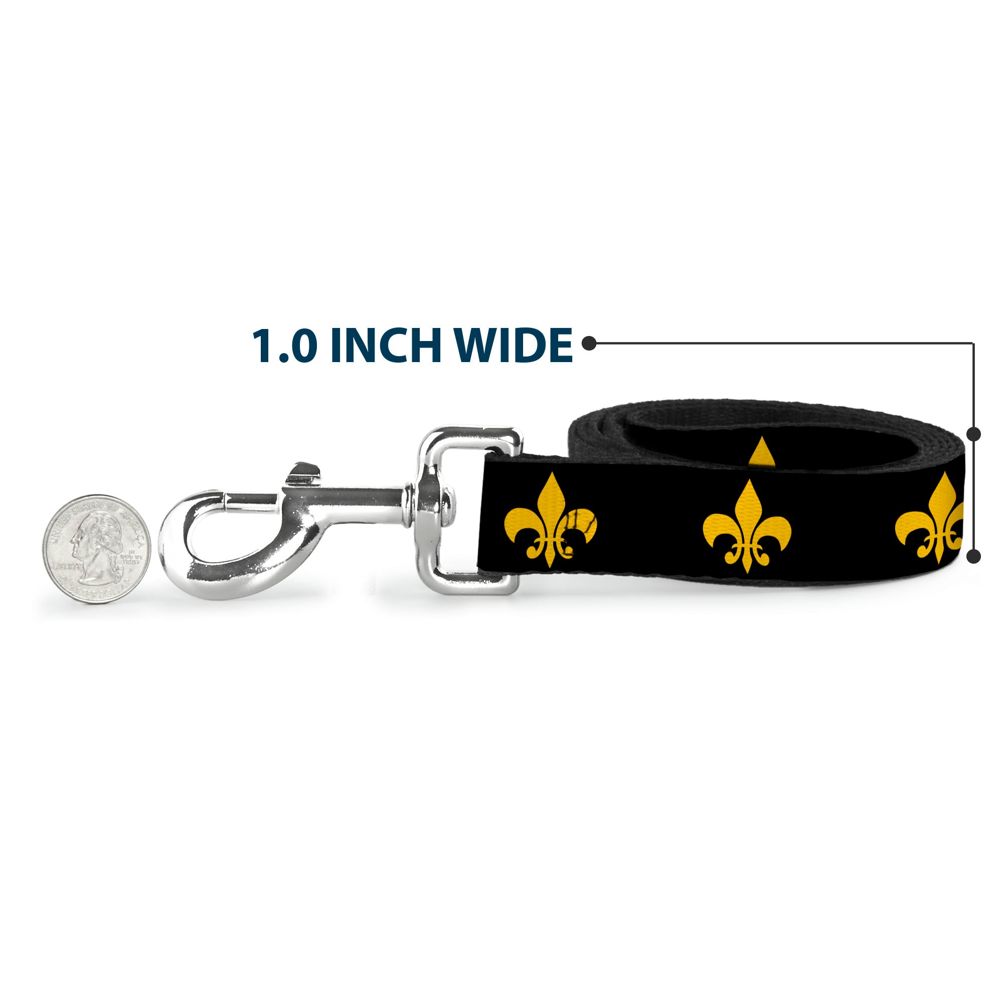 Dog Leash - Fleur-de-Lis Black/Yellow Dog Leashes Buckle-Down