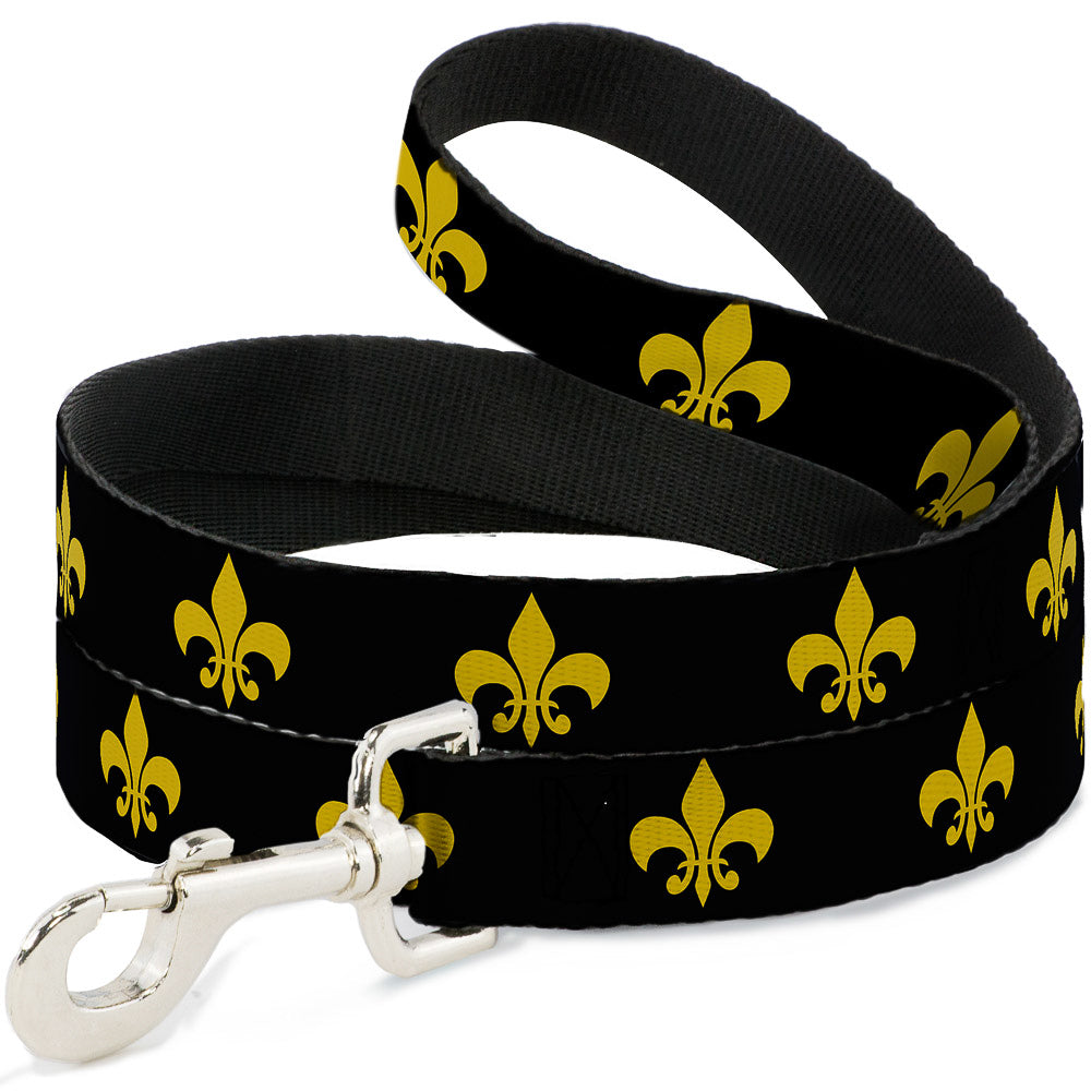 Dog Leash - Fleur-de-Lis Black/Yellow Dog Leashes Buckle-Down