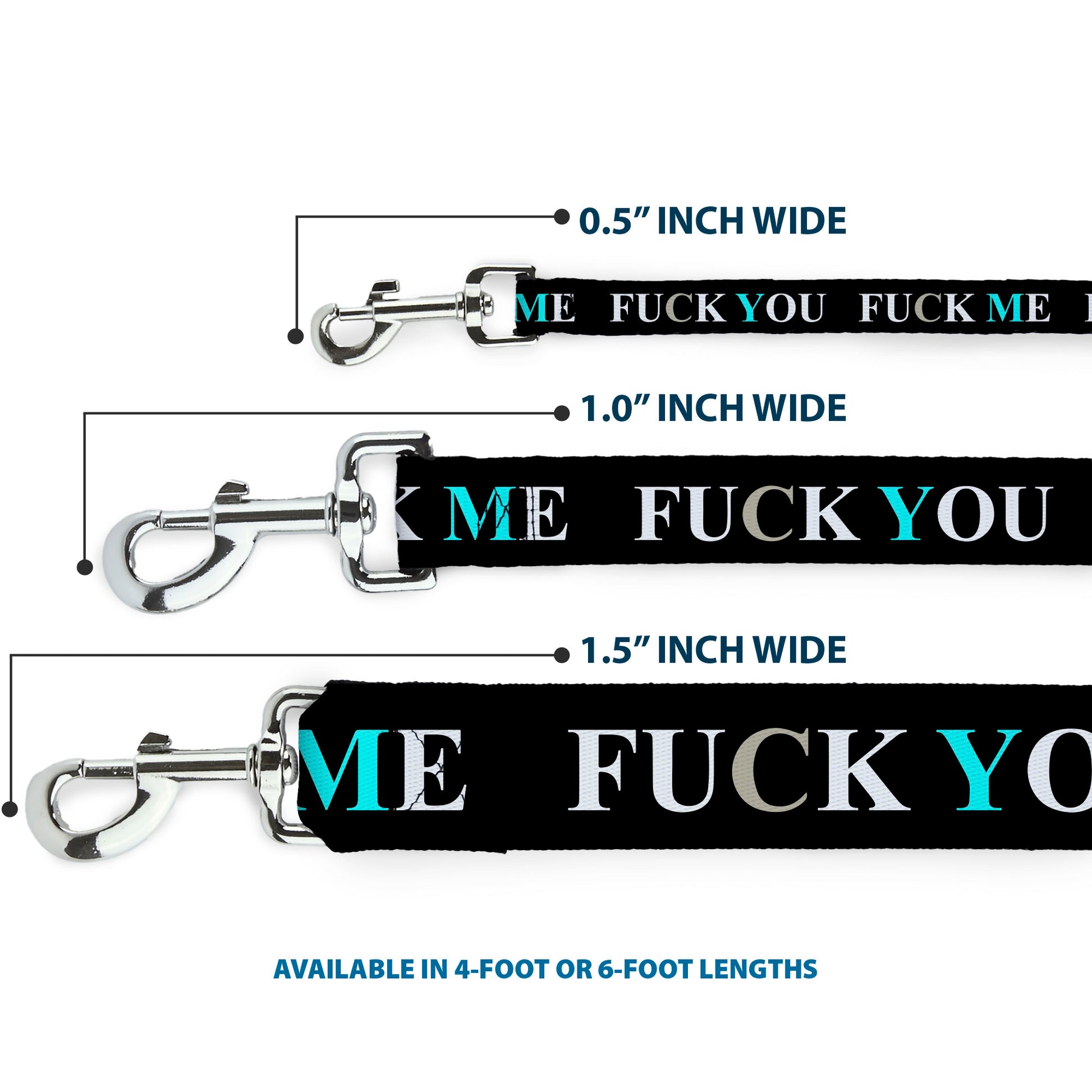 Buckle-Down Dog Leash - FUCK YOU/FUCK ME Black/White/Blue Dog Leashes Buckle-Down
