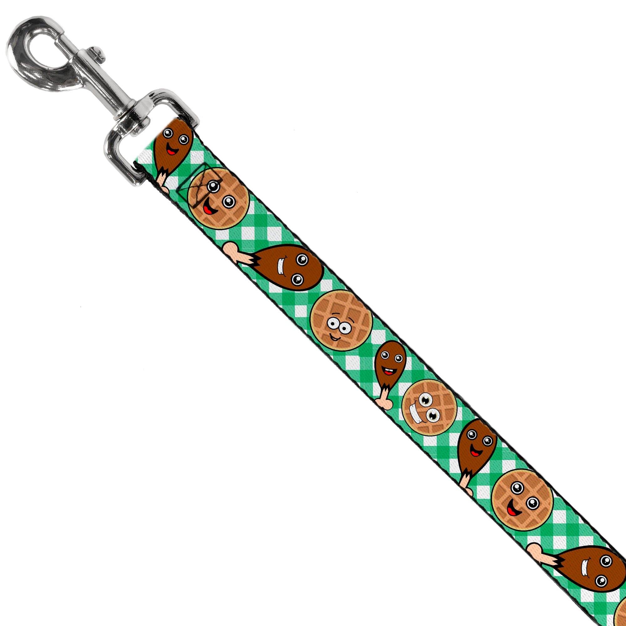 Dog Leash - Fried Chicken & Waffles Plaid White/Green Dog Leashes Buckle-Down