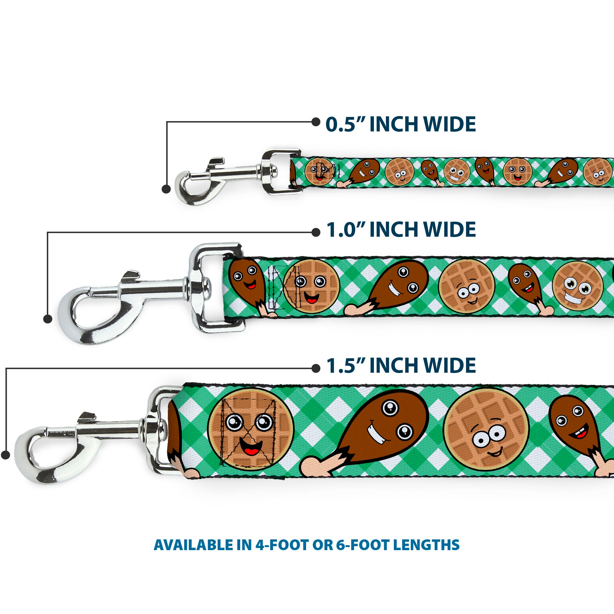 Dog Leash - Fried Chicken & Waffles Plaid White/Green Dog Leashes Buckle-Down