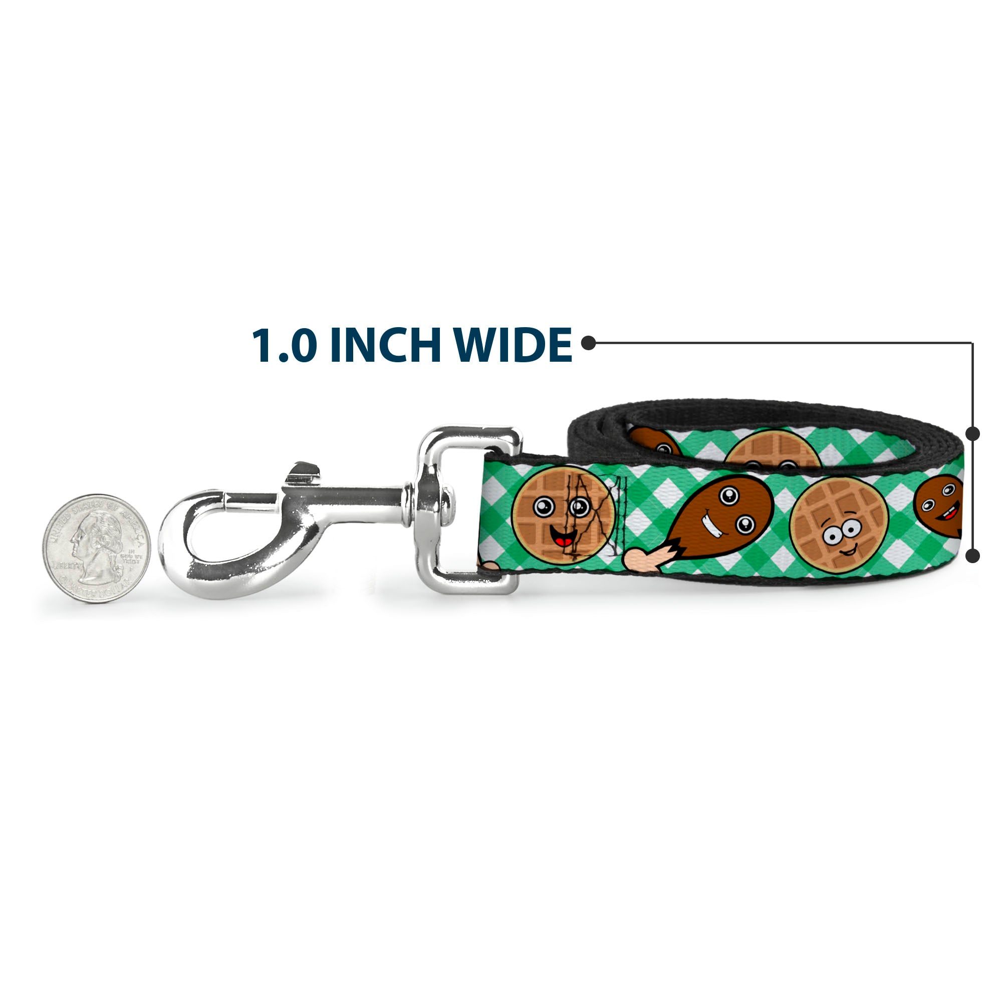 Dog Leash - Fried Chicken & Waffles Plaid White/Green Dog Leashes Buckle-Down