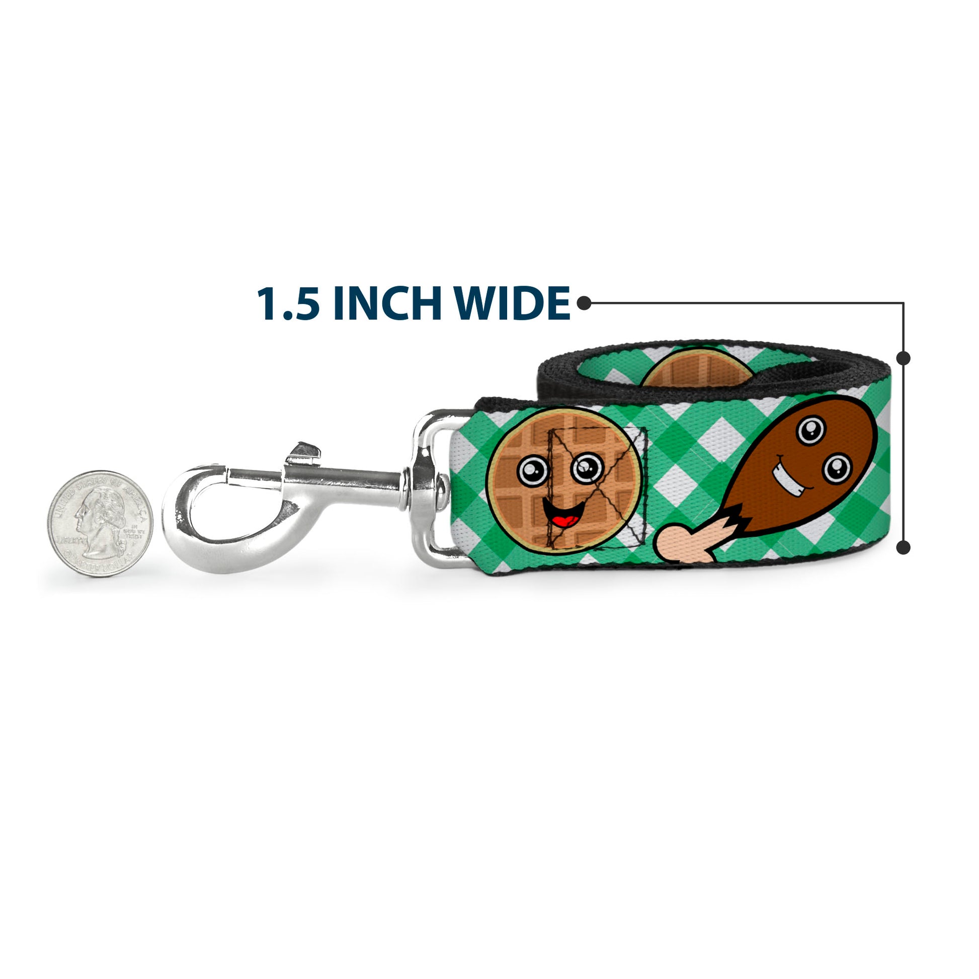 Dog Leash - Fried Chicken & Waffles Plaid White/Green Dog Leashes Buckle-Down