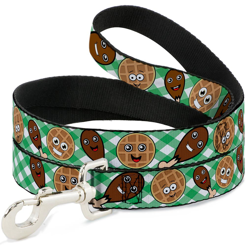 Dog Leash - Fried Chicken & Waffles Plaid White/Green Dog Leashes Buckle-Down