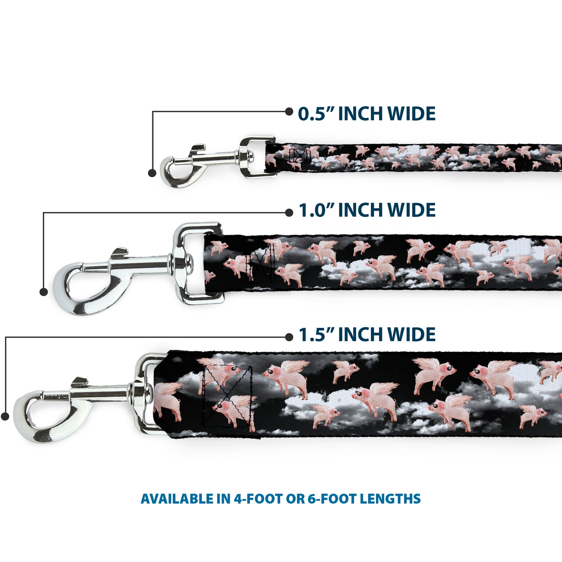 Dog Leash - Flying Pigs Black/White/Pink Dog Leashes Buckle-Down