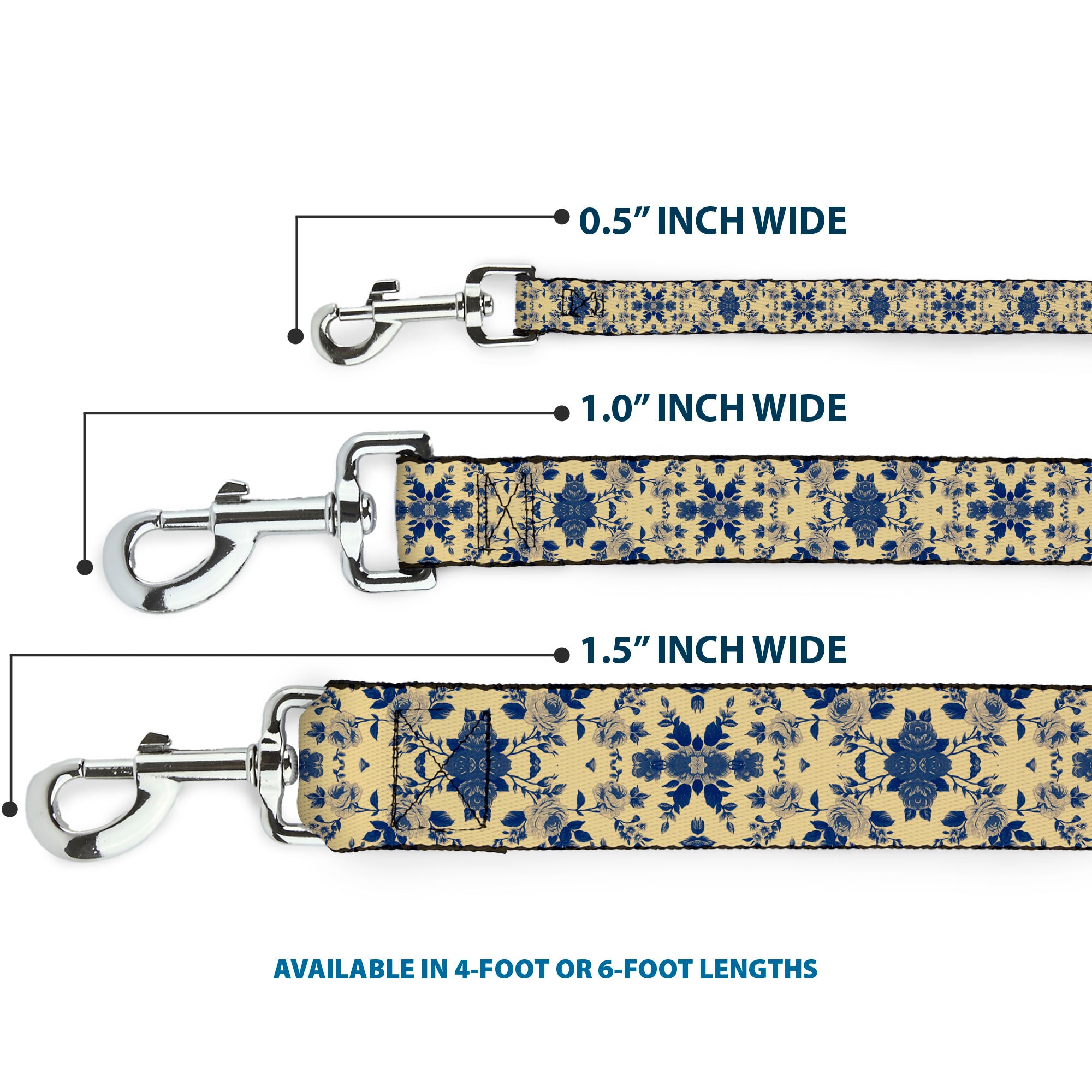 Dog Leash - Floral Collage Tan/Blue Dog Leashes Buckle-Down