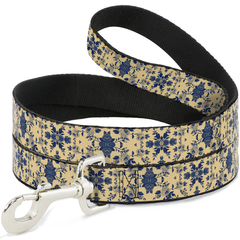 Dog Leash - Floral Collage Tan/Blue Dog Leashes Buckle-Down